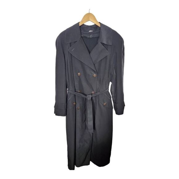 Utex Design black double breasted lined long coat trench Size 14 - Picture 1 of 9